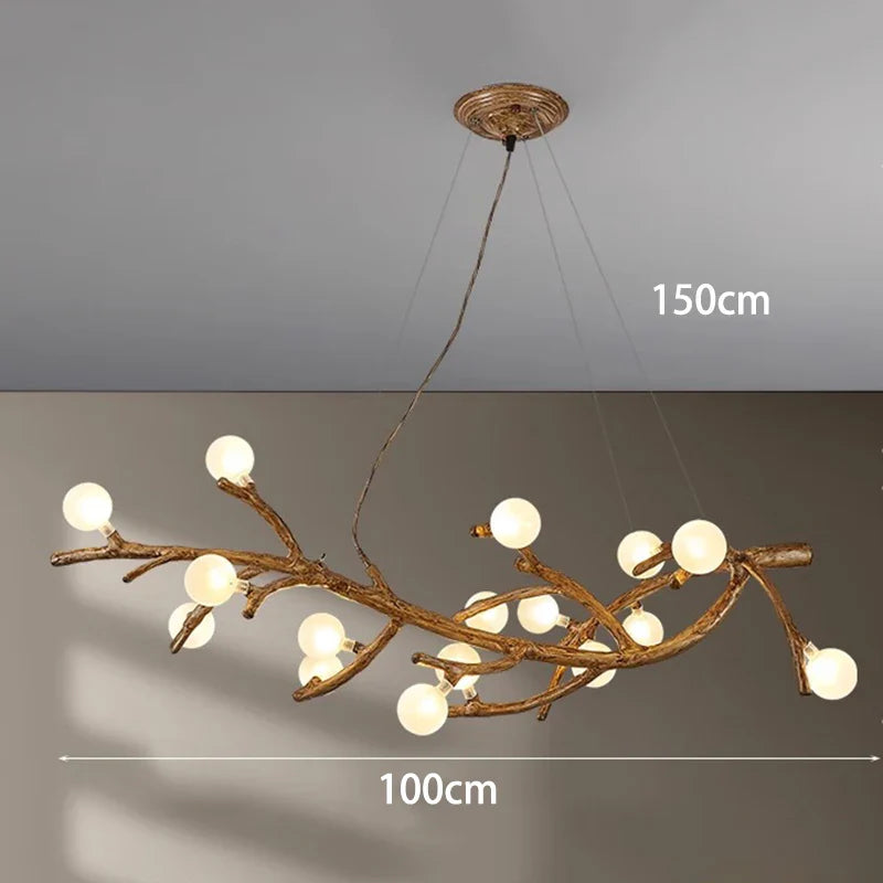 Lustre LED Branche de Bois: Design Moderne