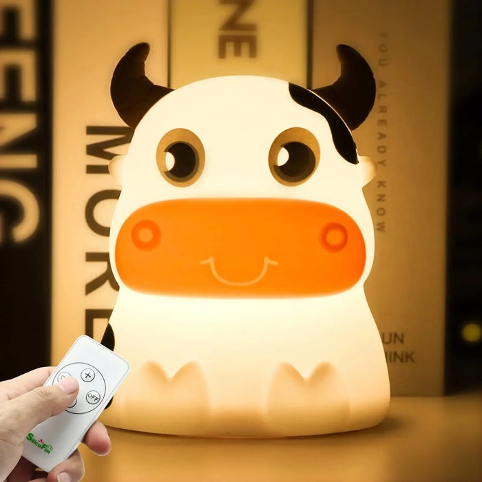 Veilleuse Mignon Vache 7 Couleurs En Silicone Souple - Lampe Enfant Veilleuse À Distance LED