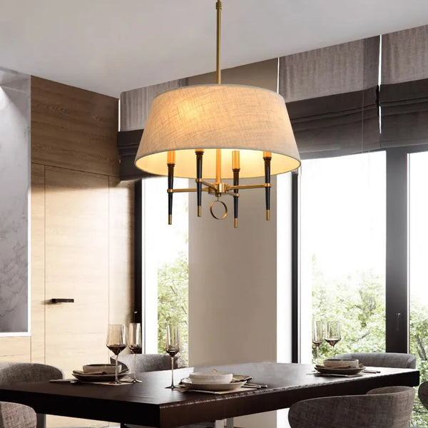 Lustre circulaire en tissu brun clair de style chinois pour une décoration élégante