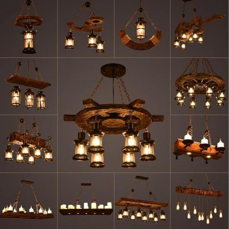 Lustre LED rétro industriel antique LOFT Bar Vintage Art bois E27