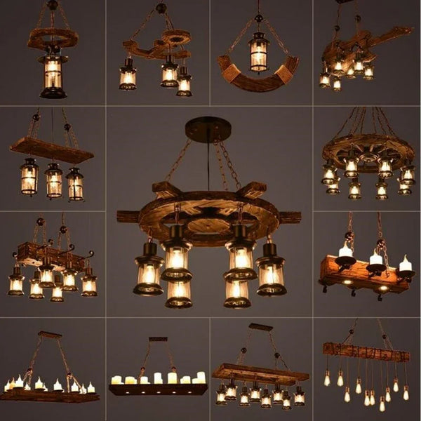 Lustre LED rétro industriel antique LOFT Bar Vintage Art bois E27