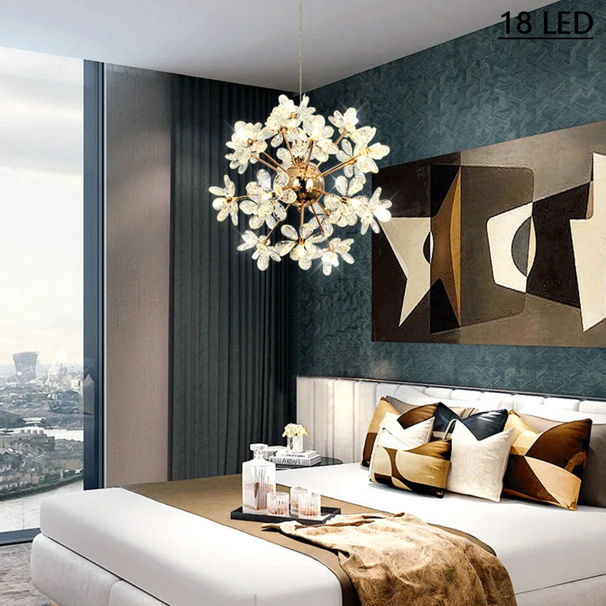 Lustre Moderne en Cristal LED Pissenlit - Boule Ronde Suspension Design