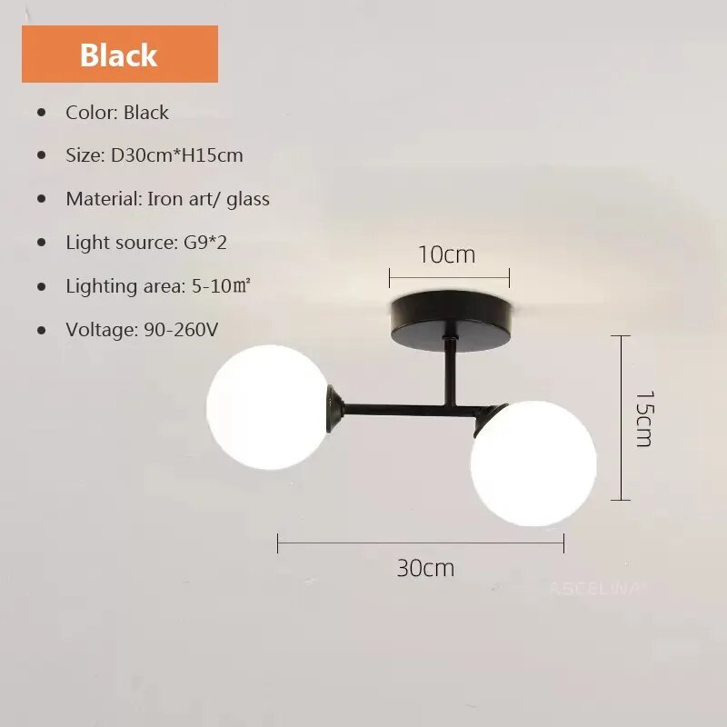 Plafonnier Noir Élégant en Verre Moderne