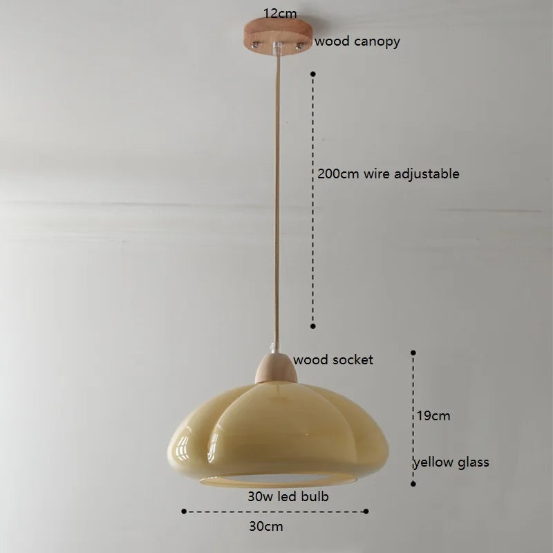 Suspension "Citrouille Lumineuse" en Verre LED Style Japonais Vintage en Bois