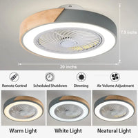 Plafonnier LED en bois design moderne avec ventilateur et télécommande