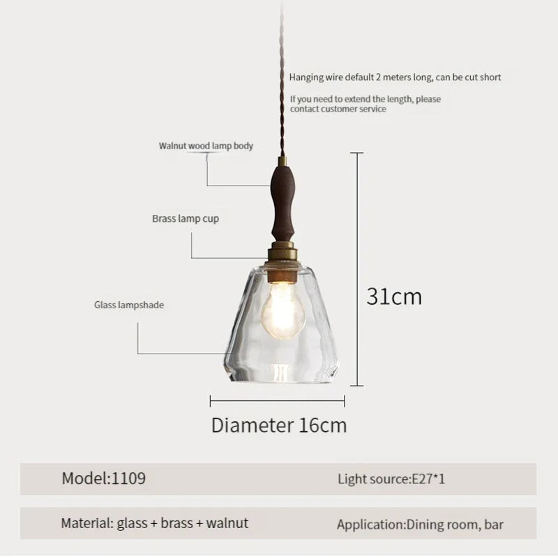 Suspension luminaire nordique en bois, verre et laiton - Style rustique moderne