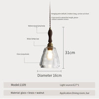 Suspension luminaire nordique en bois, verre et laiton - Style rustique moderne