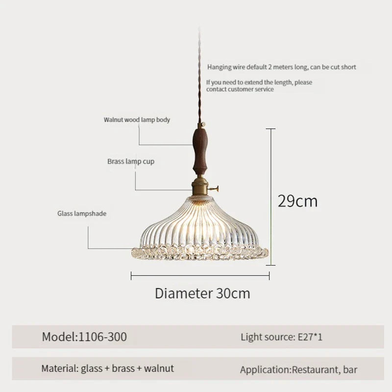 Suspension luminaire nordique en bois, verre et laiton - Style rustique moderne