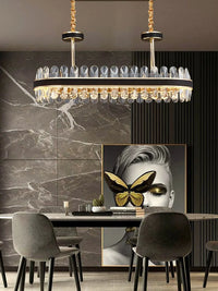 Lustre en cuir LED Cristal Luxueux Rond Suspendu Moderne - Élégance Brillante