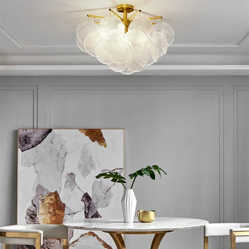 Lustre en verre de luxe avec carillons éoliens romantiques