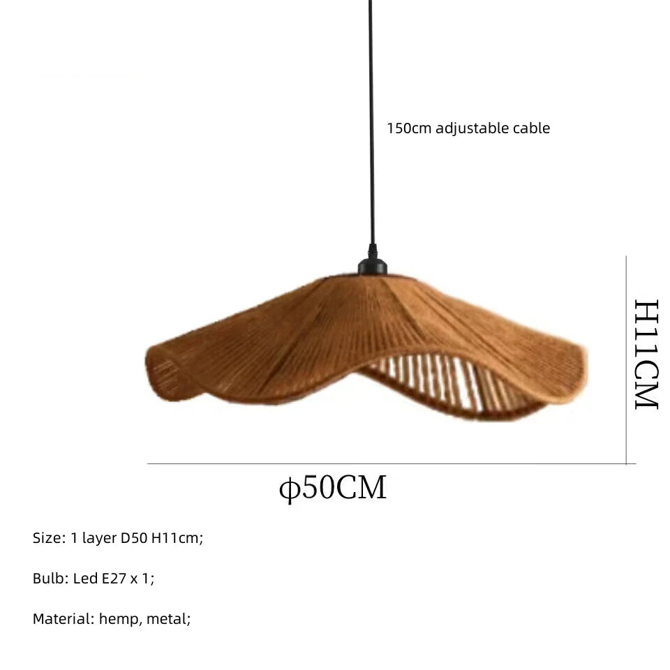 Suspension Nordique Chanvre E27 LED - Style Japonais pour Salle à Manger ou Chambre