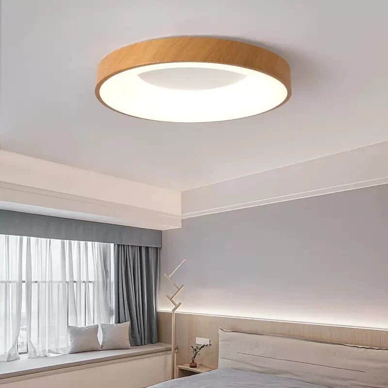 Plafonnier LED Rond Ultra-fin en Grain de Bois - Luxedéco