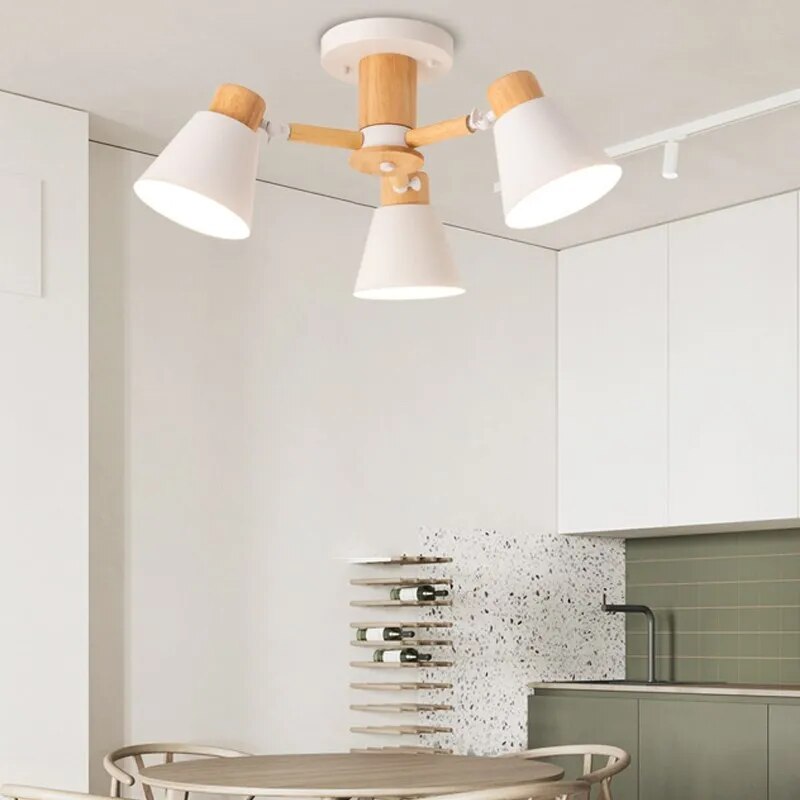 Lustre LED Nordique en Bois Massif