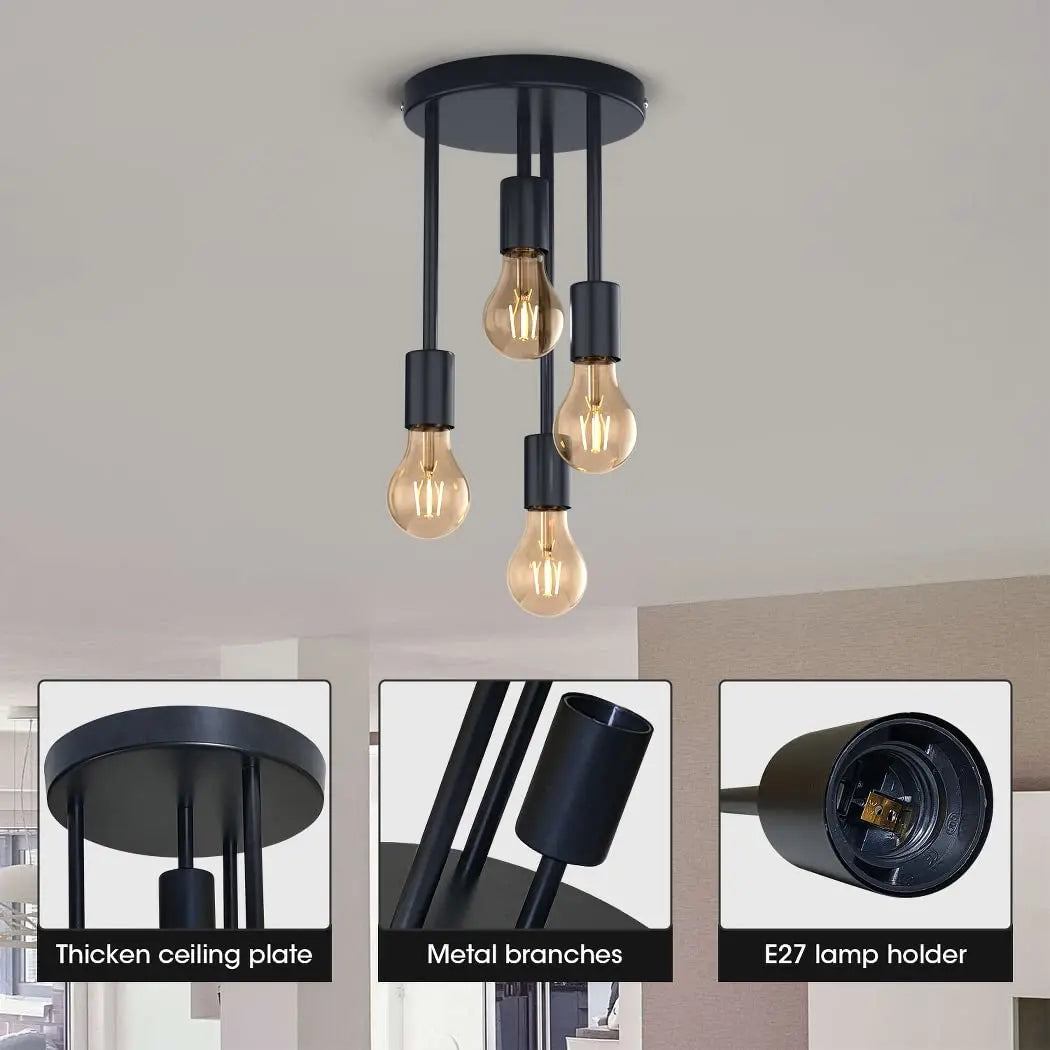 Plafonnier 5 Lampes Industriel Vintage Noires