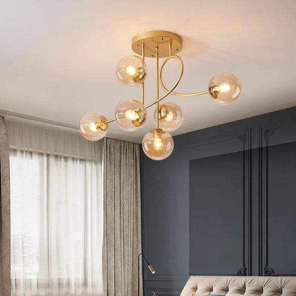 Lustre LED Minimaliste Moderne Nordique en Verre Doré - Éclat de Luxe