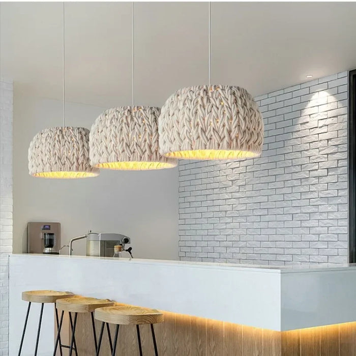 Lustre nordique en corde tricotée Wabi Sabi E27 LED Suspension Luminaire
