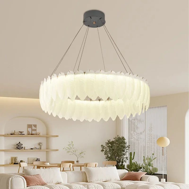 Lustre LED nordique en verre cristal et plumes décoratif d'intérieur - Collection Luxe