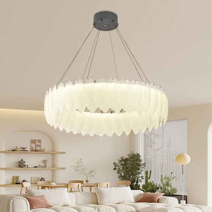 Lustre LED nordique en verre cristal et plumes décoratif d'intérieur - Collection Luxe