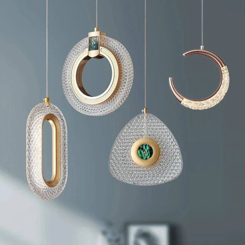 Lustre En Cristal Géométrique Or Émeraude LED Nordique