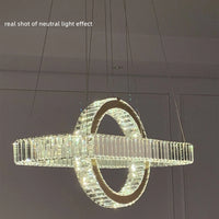 Lustre LED moderne en acier doré avec cristaux et câble ajustable