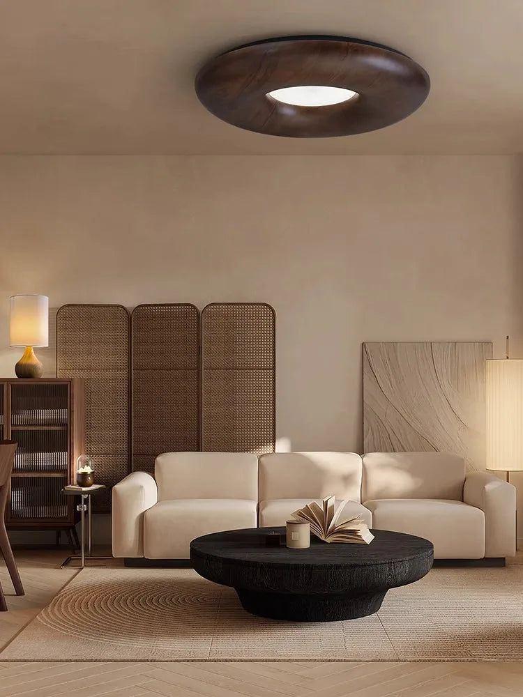 Plafonnier LED Vintage Chic en Bois Foncé - Grand Lustre