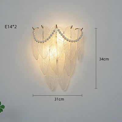 Applique Murale LED Design en Verre - Collection Perle Plume Feuille Coquille Soleil Fleur