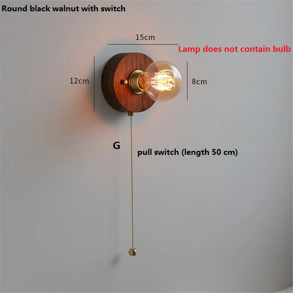 Applique Murale Vintage en Noyer Edison avec Interrupteur à Tirette - Édition Limitée