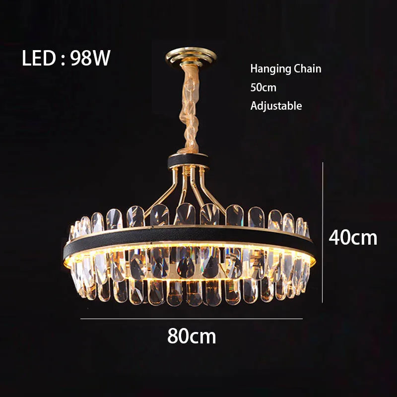 Lustre en cuir LED Cristal Luxueux Rond Suspendu Moderne - Élégance Brillante