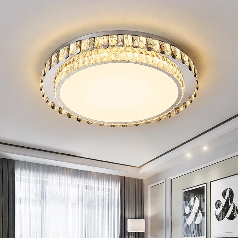Plafonnier LED de Luxe en Cristal Rond Moderne
