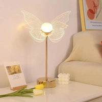 Lampe de table rétro or acrylique papillon LED - Éclairage élégant pour hôtel, villa et salon