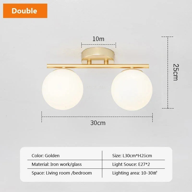 Plafonnier LED Nordique en Verre Boule Créative Dorée - Collection Scandinave
