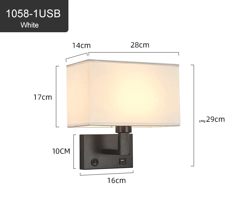 Applique murale intelligente nordique avec chargeur USB rapide et abat-jour 3 couleurs