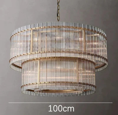 Lustre de luxe en cristal Double Anneau Doré LED Suspendu
