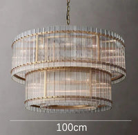Lustre de luxe en cristal Double Anneau Doré LED Suspendu