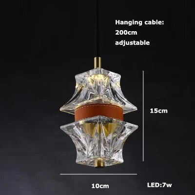 Lustre LED en Cuir et Verre
