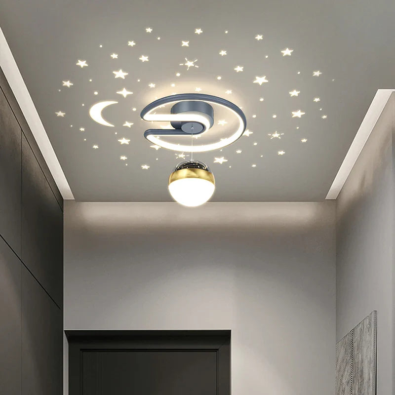 Plafonnier LED 28W Noir Gris pour Couloir avec Boule de Verre Nuances - Effet Etoile