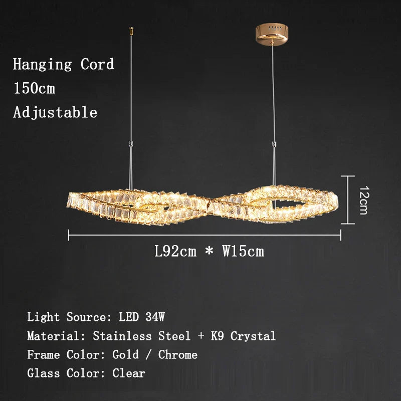 Lustres modernes en cristal de luxe LED Suspended Gold