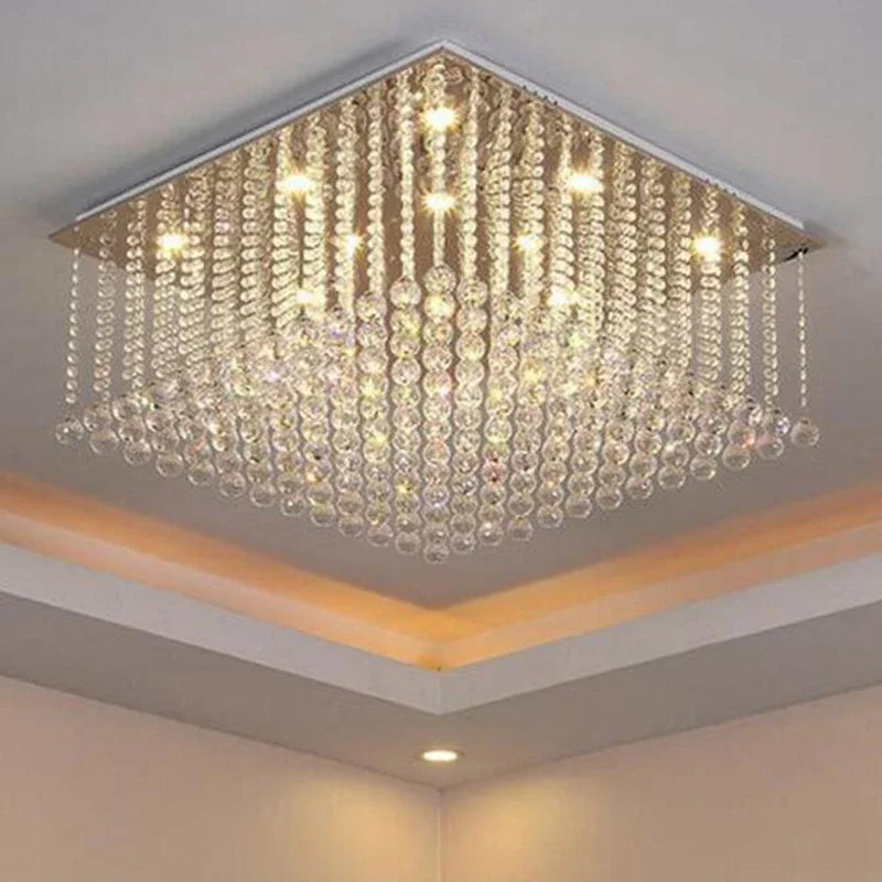 Lustre en cristal carré encastré pour salon de luxe : Lustres en cristal suspension LED de haute qualité