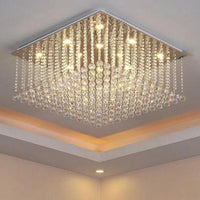Lustre en cristal carré encastré pour salon de luxe : Lustres en cristal suspension LED de haute qualité