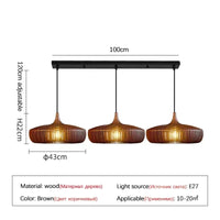 Lustre en bois rond rétro pour table de restaurant avec LED - Style Vintage et Élégance Moderne