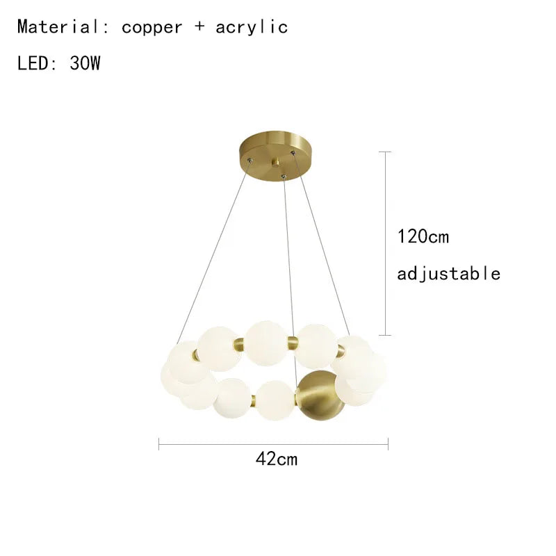 Luminaire de suspension LED en laiton avec fil réglable et abat-jour rond