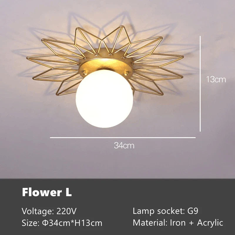 Plafonnier Doré Luxe Nordique Feuille de Lotus - Montage en Surface