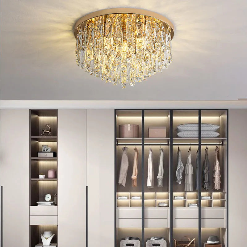 Plafonnier circulaire de luxe en cristal contemporain