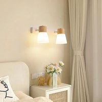 Applique murale nordique LED Double tête, bois et verre