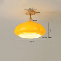 Suspension "Citrouille Lumineuse" en Verre LED Style Japonais Vintage en Bois