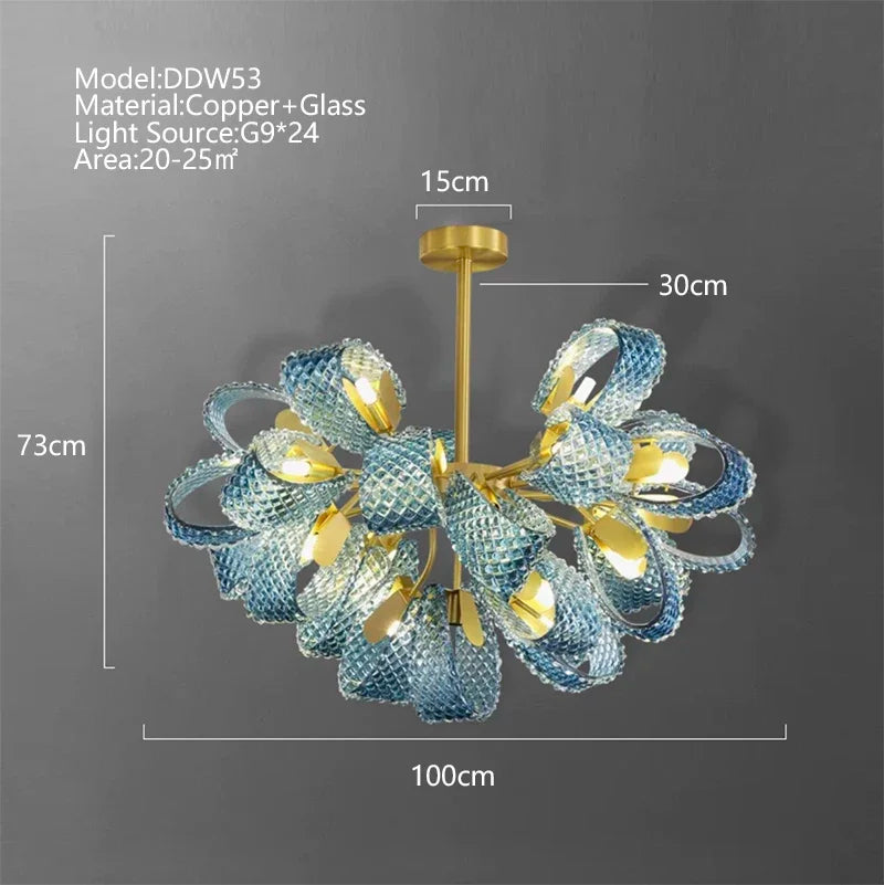 Lustre moderne en verre design "Feuille de Paon" LED suspendu