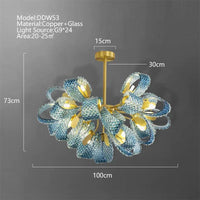 Lustre moderne en verre design "Feuille de Paon" LED suspendu