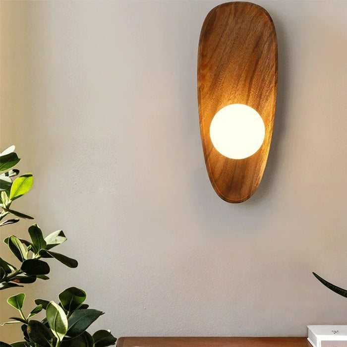 Applique murale LED japonaise en bois massif