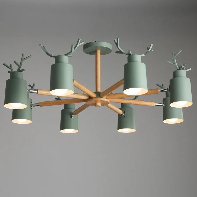 Lustre en rondins scandinave - Design cerf pour éclairage intérieur