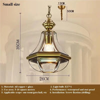 Suspension extérieure Style américain Rustique en cuivre plein Étanche pour Villa Porche Solarium/Couloir/Balcon Pavillon Pavillon Lampe en Laiton